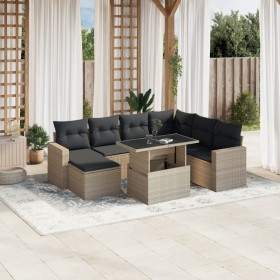 vidaXL 8-tlg. Garten-Sofagarnitur mit Kissen Hellgrau Poly Rattan