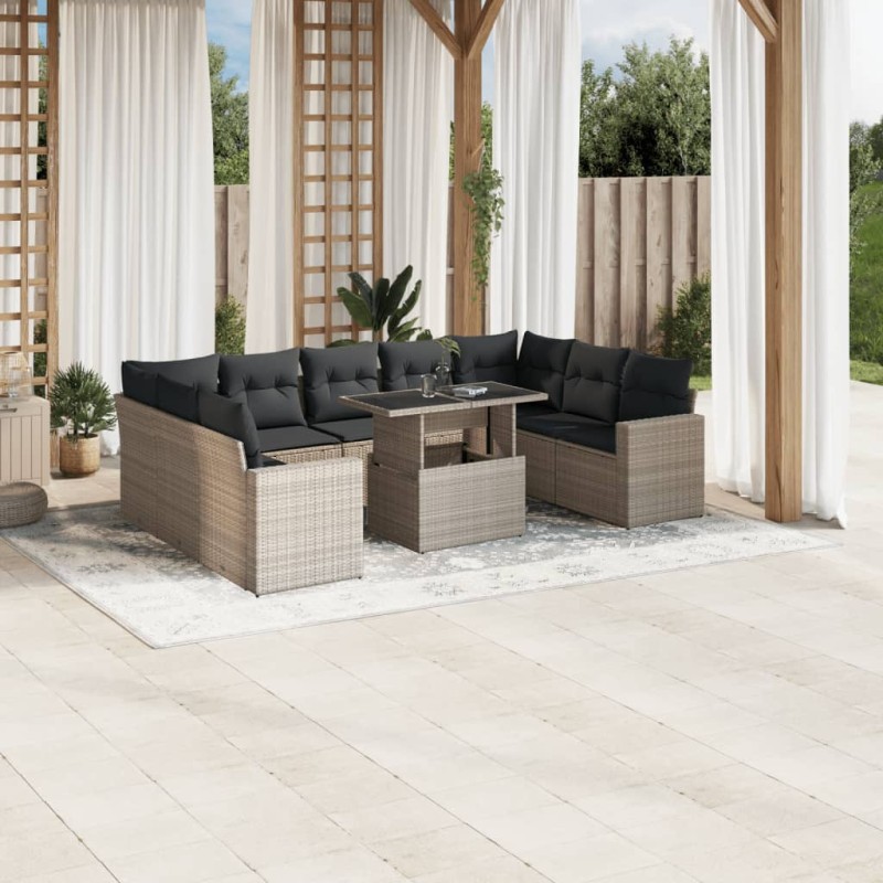 vidaXL 10-tlg. Garten-Sofagarnitur mit Kissen Hellgrau Poly Rattan vidaXL 10-tlg. Garten-Sofagarnitur mit Kissen Hellgrau Poly Rattan