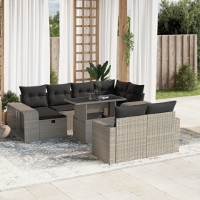 vidaXL 11-tlg. Garten-Sofagarnitur mit Kissen Hellgrau Poly Rattan