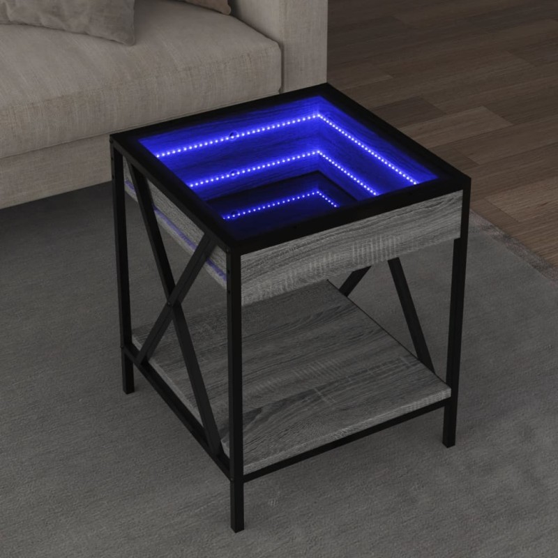 vidaXL Couchtisch mit Infinity-LED Grau Sonoma 40x40x49 cm vidaXL Couchtisch mit Infinity-LED Grau Sonoma 40x40x49 cm