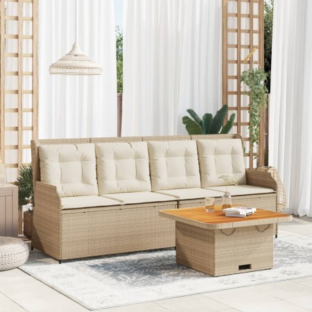 vidaXL 3-tlg. Garten-Lounge-Set mit Kissen Beige Poly Rattan