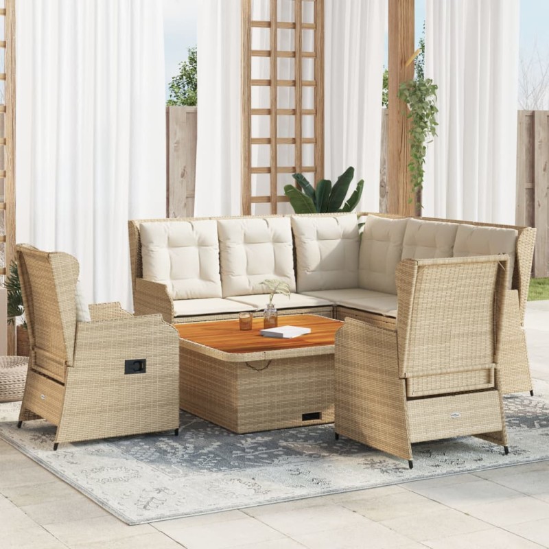 vidaXL 6-tlg. Garten-Lounge-Set mit Kissen Beige Poly Rattan vidaXL 6-tlg. Garten-Lounge-Set mit Kissen Beige Poly Rattan