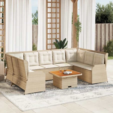 vidaXL 7-tlg. Garten-Lounge-Set mit Kissen Beige Poly Rattan