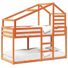 vidaXL Etagenbett mit Dach Wachsbraun 80x200 cm Massivholz Kiefer