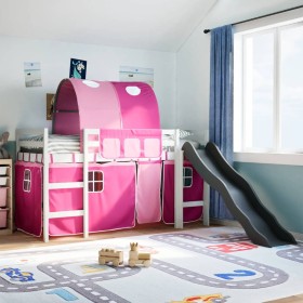 vidaXL Kinderhochbett mit Tunnel Rosa 90x200 cm Massivholz Kiefer