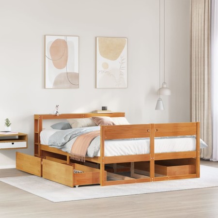 vidaXL Massivholzbett ohne Matratze Wachsbraun 120x200 cm Kiefernholz