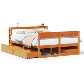vidaXL Massivholzbett ohne Matratze Wachsbraun 120x200 cm Kiefernholz