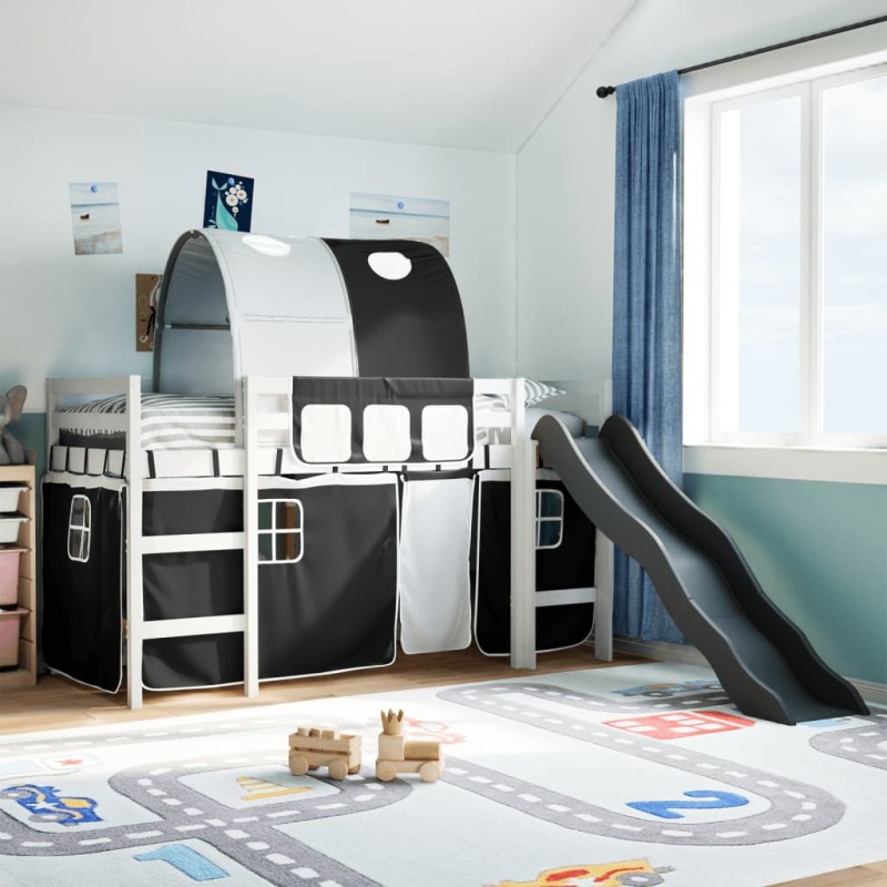 vidaXL Kinderhochbett mit Tunnel Weiß & Schwarz 90x200 cm Kiefernholz vidaXL Kinderhochbett mit Tunnel Weiß & Schwarz 90x200 cm Kiefernholz