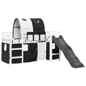 vidaXL Kinderhochbett mit Tunnel Weiß & Schwarz 90x200 cm Kiefernholz
