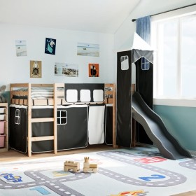 vidaXL Kinderhochbett mit Turm Weiß & Schwarz 80x200 cm Kiefernholz