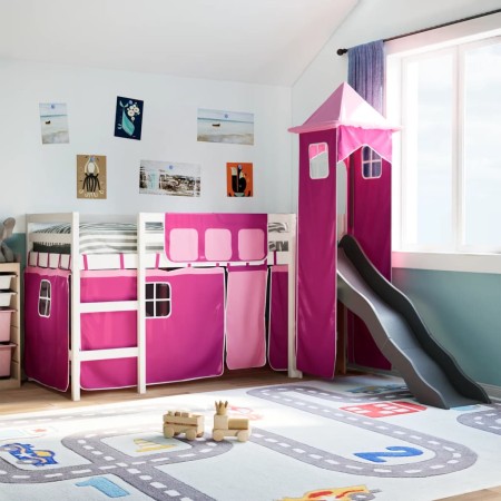 vidaXL Kinderhochbett mit Turm Rosa 90x200 cm Massivholz Kiefer