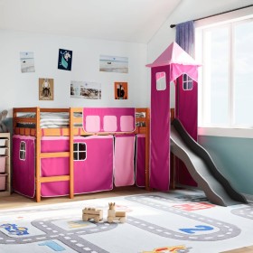 vidaXL Kinderhochbett mit Turm Rosa 80x200 cm Massivholz Kiefer