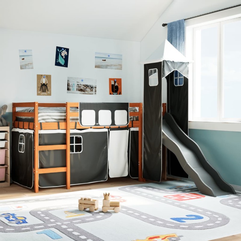 vidaXL Kinderhochbett mit Turm Weiß & Schwarz 80x200 cm Kiefernholz vidaXL Kinderhochbett mit Turm Weiß & Schwarz 80x200 cm Kiefernholz