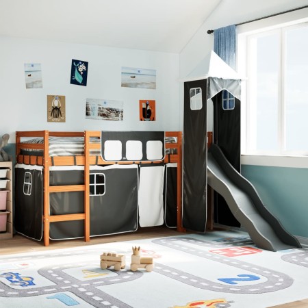 vidaXL Kinderhochbett mit Turm Weiß & Schwarz 80x200 cm Kiefernholz