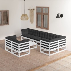 9-tlg. Garten-Lounge-Set mit Kissen Kiefer Massivholz