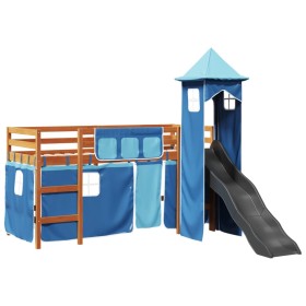 vidaXL Kinderhochbett mit Turm Blau 90x190 cm Massivholz Kiefer