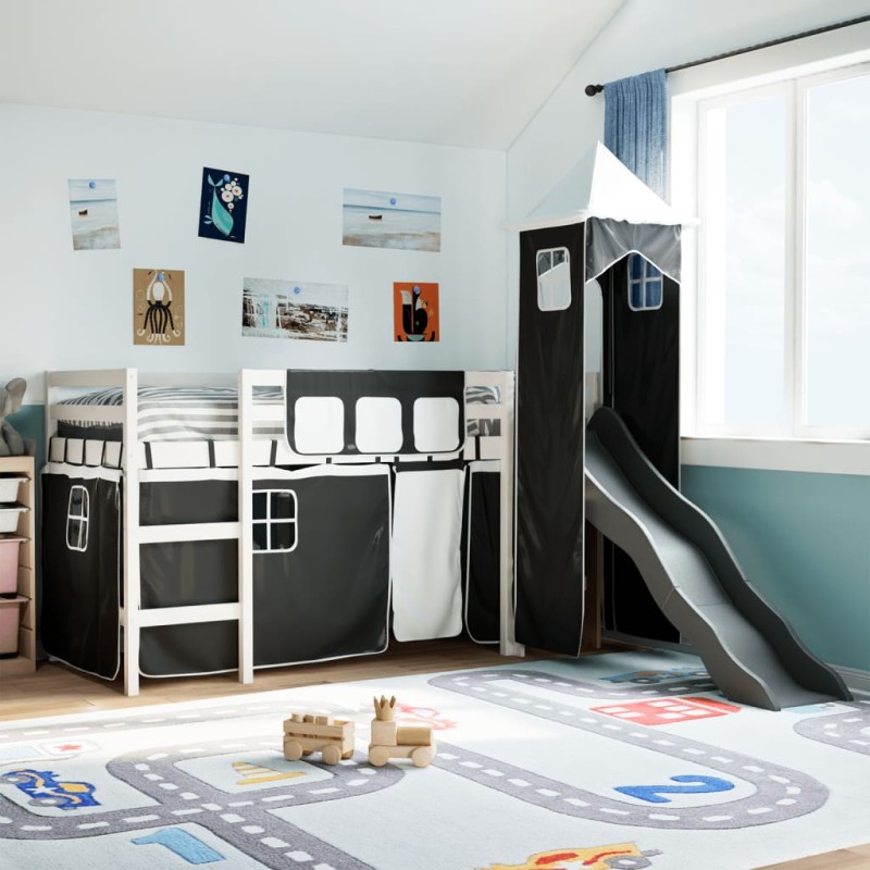 vidaXL Kinderhochbett mit Turm Weiß & Schwarz 90x200 cm Kiefernholz vidaXL Kinderhochbett mit Turm Weiß & Schwarz 90x200 cm Kiefernholz