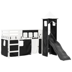 vidaXL Kinderhochbett mit Turm Weiß & Schwarz 90x200 cm Kiefernholz