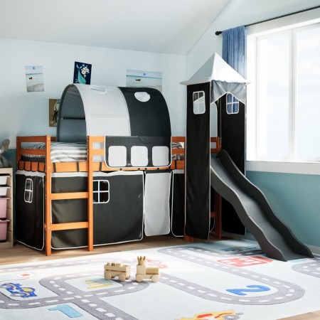 vidaXL Kinderhochbett mit Turm Weiß & Schwarz 80x200 cm Kiefernholz
