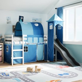 vidaXL Kinderhochbett mit Turm Blau 90x200 cm Massivholz Kiefer