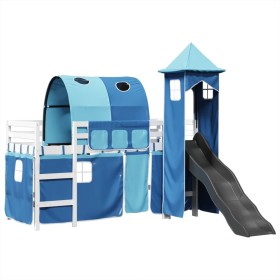 vidaXL Kinderhochbett mit Turm Blau 80x200 cm Massivholz Kiefer