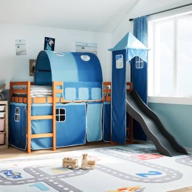 vidaXL Kinderhochbett mit Turm Blau 90x190 cm Massivholz Kiefer