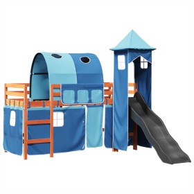 vidaXL Kinderhochbett mit Turm Blau 90x190 cm Massivholz Kiefer