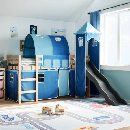 vidaXL Kinderhochbett mit Turm Blau 90x190 cm Massivholz Kiefer