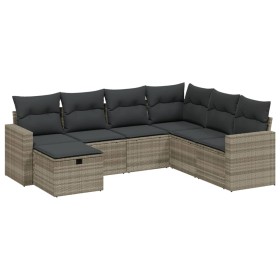 vidaXL 7-tlg. Garten-Sofagarnitur mit Kissen Hellgrau Poly Rattan