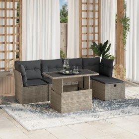 vidaXL 6-tlg. Garten-Sofagarnitur mit Kissen Hellgrau Poly Rattan