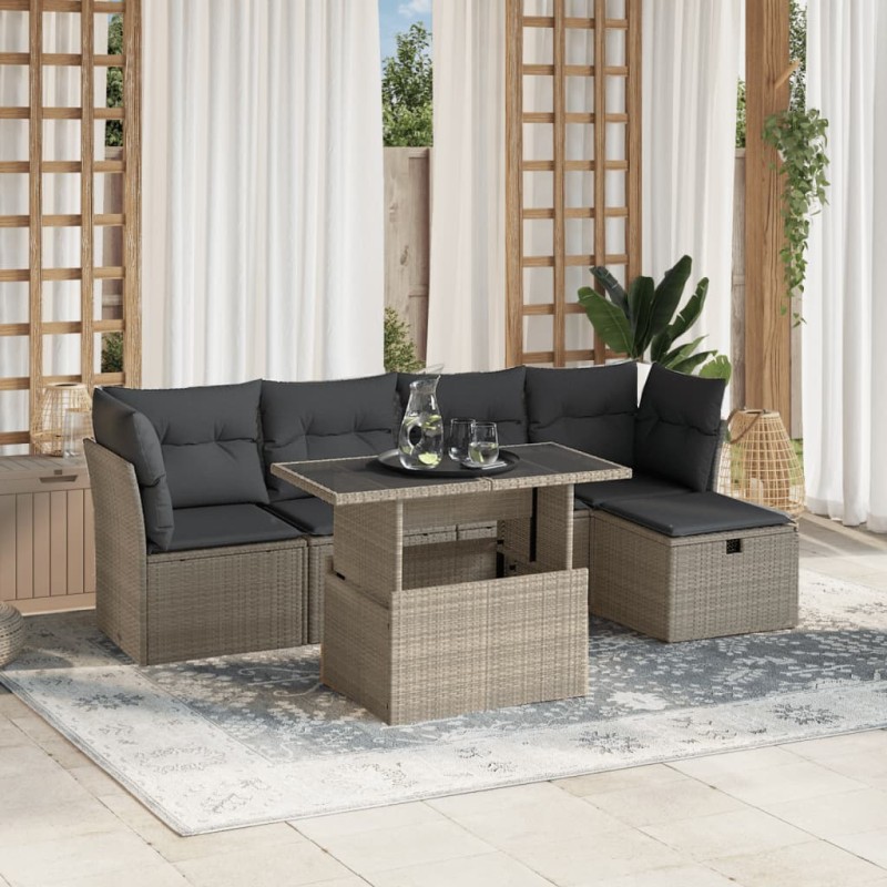 vidaXL 6-tlg. Garten-Sofagarnitur mit Kissen Hellgrau Poly Rattan vidaXL 6-tlg. Garten-Sofagarnitur mit Kissen Hellgrau Poly Rattan