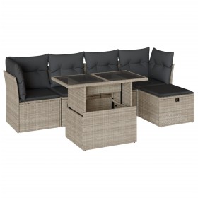 vidaXL 6-tlg. Garten-Sofagarnitur mit Kissen Hellgrau Poly Rattan