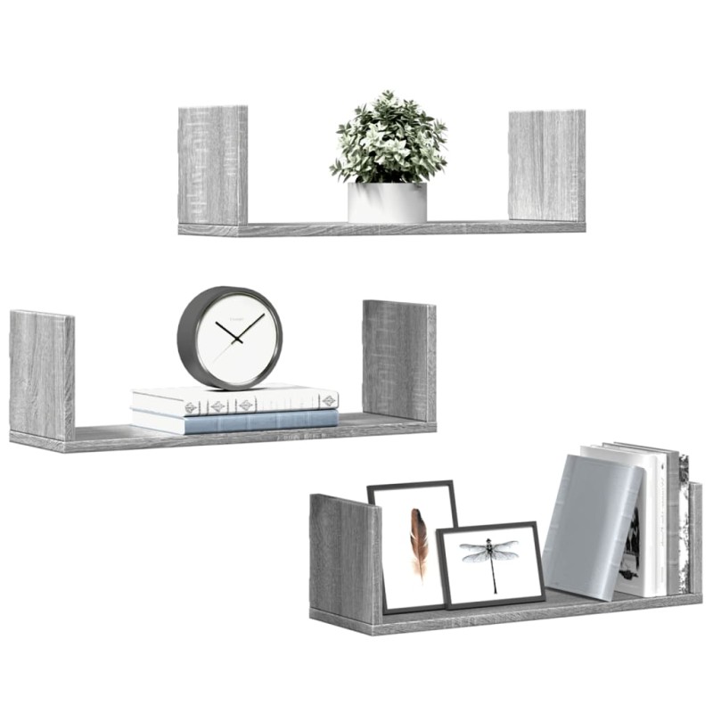 vidaXL Wandregale 3 Stk. Grau Sonoma 58x18x18 cm Holzwerkstoff vidaXL Wandregale 3 Stk. Grau Sonoma 58x18x18 cm Holzwerkstoff