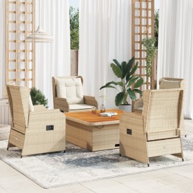 vidaXL 5-tlg. Garten-Lounge-Set mit Kissen Beige Poly Rattan