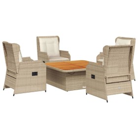 vidaXL 5-tlg. Garten-Lounge-Set mit Kissen Beige Poly Rattan