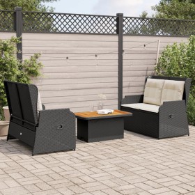 vidaXL 3-tlg. Garten-Lounge-Set mit Kissen Schwarz Poly Rattan