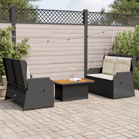vidaXL 3-tlg. Garten-Lounge-Set mit Kissen Schwarz Poly Rattan