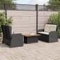 vidaXL 3-tlg. Garten-Lounge-Set mit Kissen Schwarz Poly Rattan vidaXL 3-tlg. Garten-Lounge-Set mit Kissen Schwarz Poly Rattan
