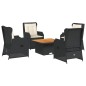 vidaXL 5-tlg. Garten-Lounge-Set mit Kissen Schwarz Poly Rattan vidaXL 5-tlg. Garten-Lounge-Set mit Kissen Schwarz Poly Rattan