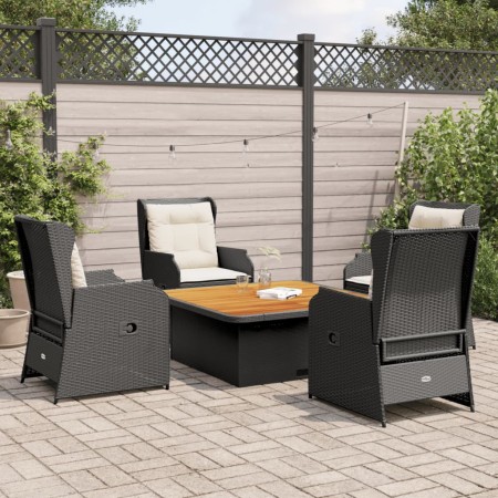 vidaXL 5-tlg. Garten-Lounge-Set mit Kissen Schwarz Poly Rattan