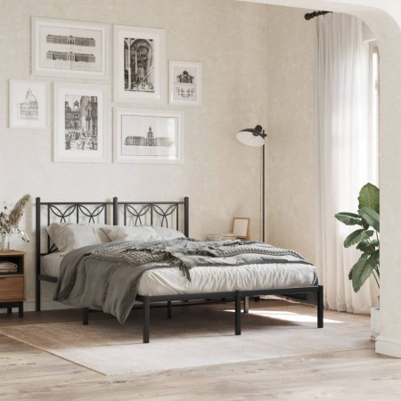 vidaXL Bettgestell mit Kopfteil Metall Schwarz 135x190 cm