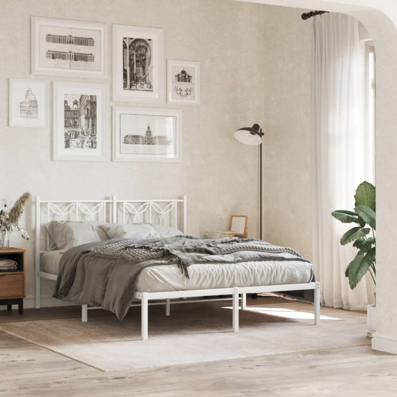 vidaXL Bettgestell mit Kopfteil Metall Weiß 140x200 cm vidaXL Bettgestell mit Kopfteil Metall Weiß 140x200 cm