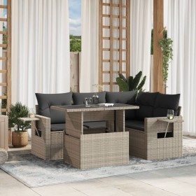 vidaXL 5-tlg. Garten-Sofagarnitur mit Kissen Hellgrau Poly Rattan