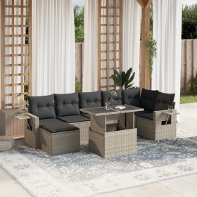 vidaXL 8-tlg. Garten-Sofagarnitur mit Kissen Hellgrau Poly Rattan