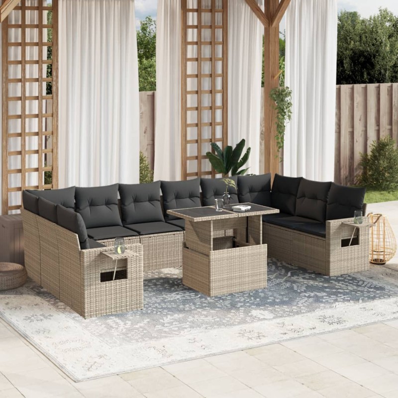 vidaXL 11-tlg. Garten-Sofagarnitur mit Kissen Hellgrau Poly Rattan vidaXL 11-tlg. Garten-Sofagarnitur mit Kissen Hellgrau Poly Rattan