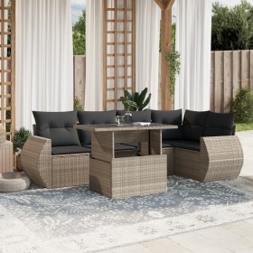 vidaXL 7-tlg. Garten-Sofagarnitur mit Kissen Hellgrau Poly Rattan