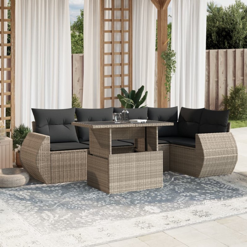 vidaXL 7-tlg. Garten-Sofagarnitur mit Kissen Hellgrau Poly Rattan vidaXL 7-tlg. Garten-Sofagarnitur mit Kissen Hellgrau Poly Rattan