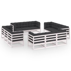 13-tlg. Garten-Lounge-Set mit Kissen Kiefer Massivholz