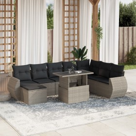 vidaXL 9-tlg. Garten-Sofagarnitur mit Kissen Hellgrau Poly Rattan