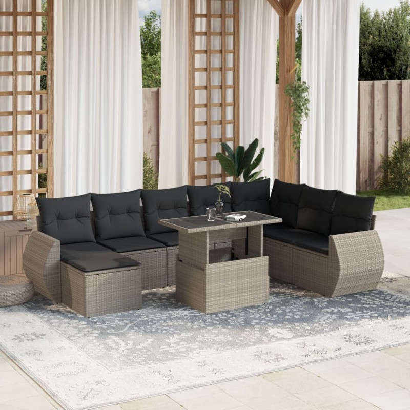 vidaXL 9-tlg. Garten-Sofagarnitur mit Kissen Hellgrau Poly Rattan vidaXL 9-tlg. Garten-Sofagarnitur mit Kissen Hellgrau Poly Rattan
